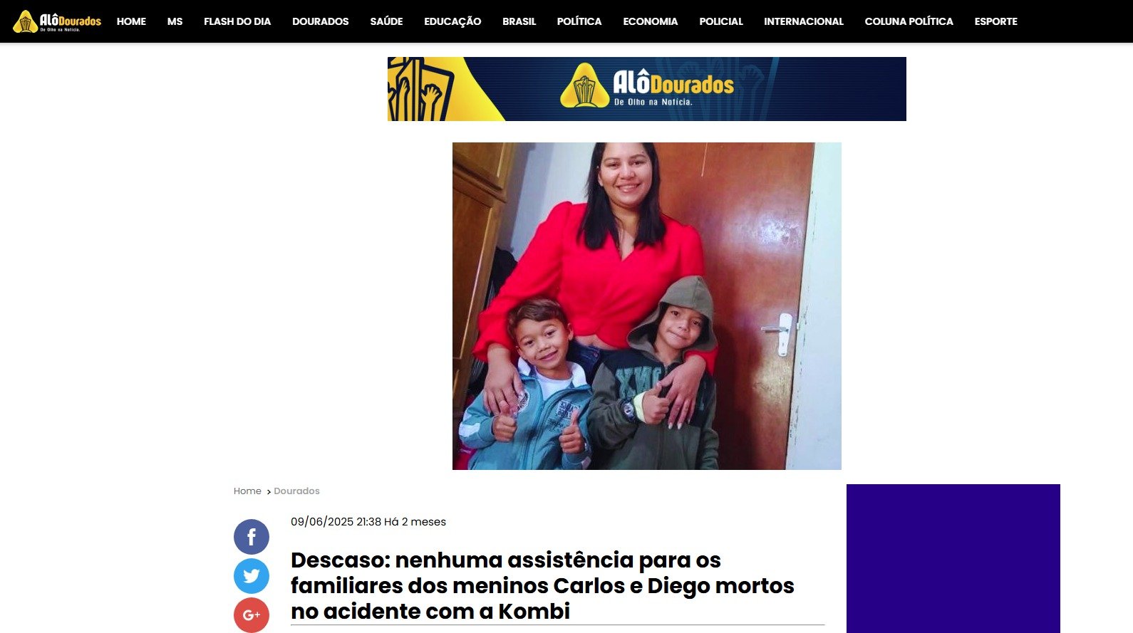Descaso: nenhuma assistência para os familiares dos meninos Carlos e Diego mortos no acidente com a Kombi